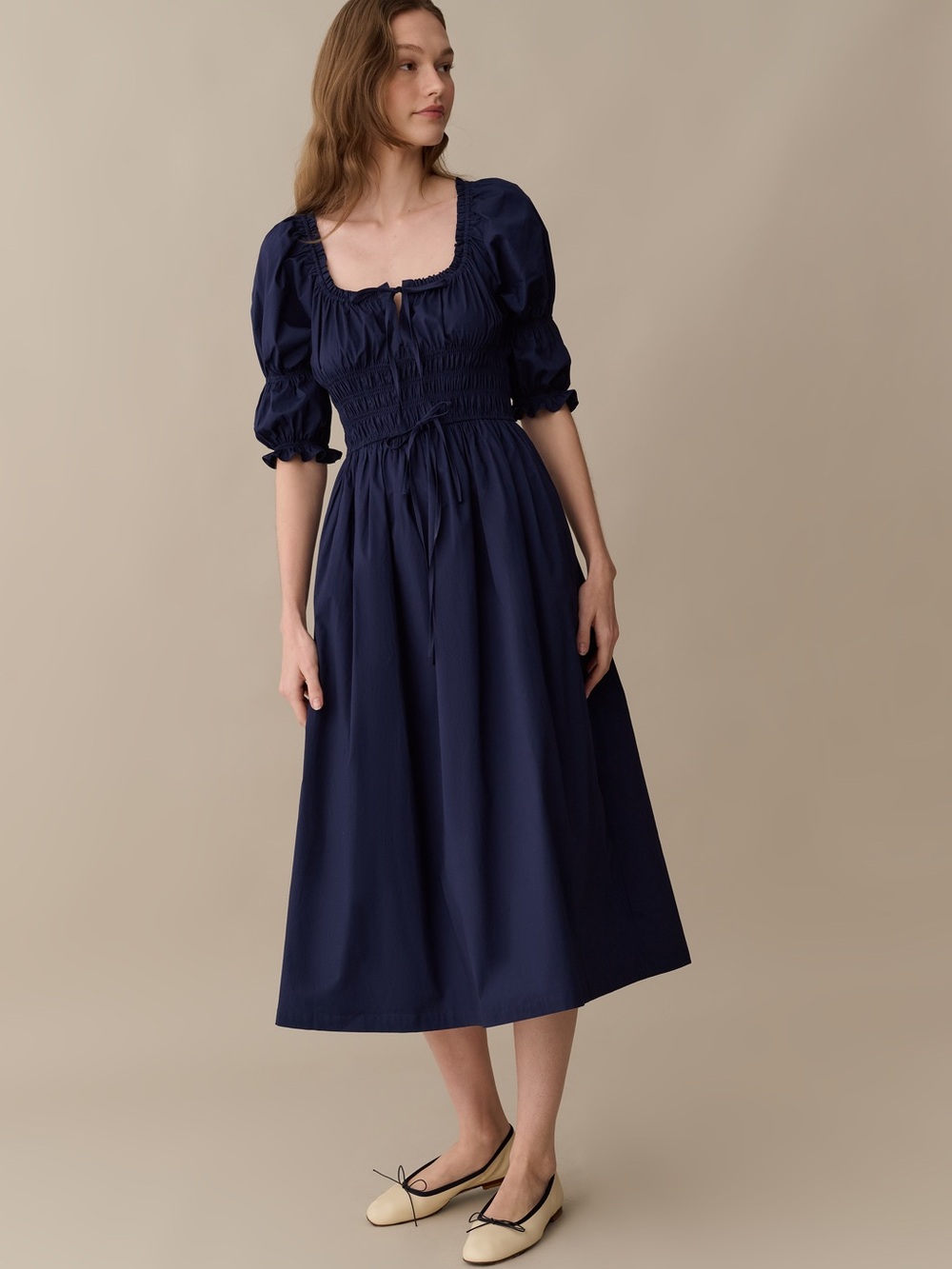 Sorella Sm Women's Navy Puff-Sleeve Midi Dress NWT